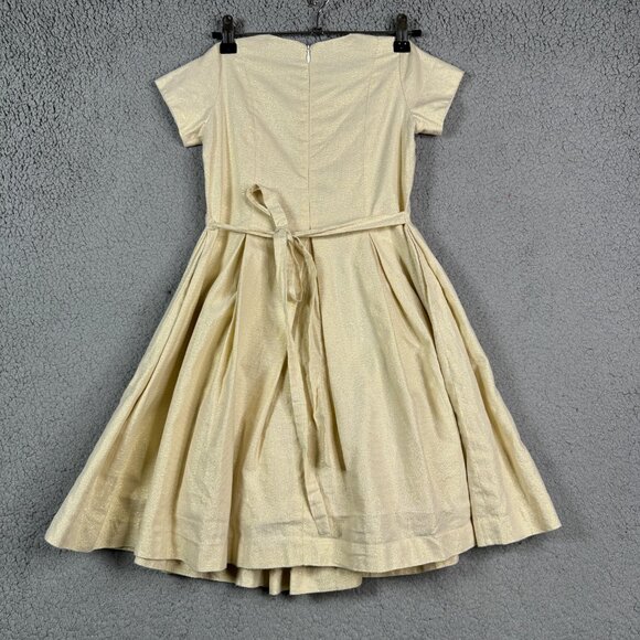Vintage Anavini Hand Smocked Size 5 Beige Short Sleeeves Pleated Dress Midi Line - Picture 4 of 12